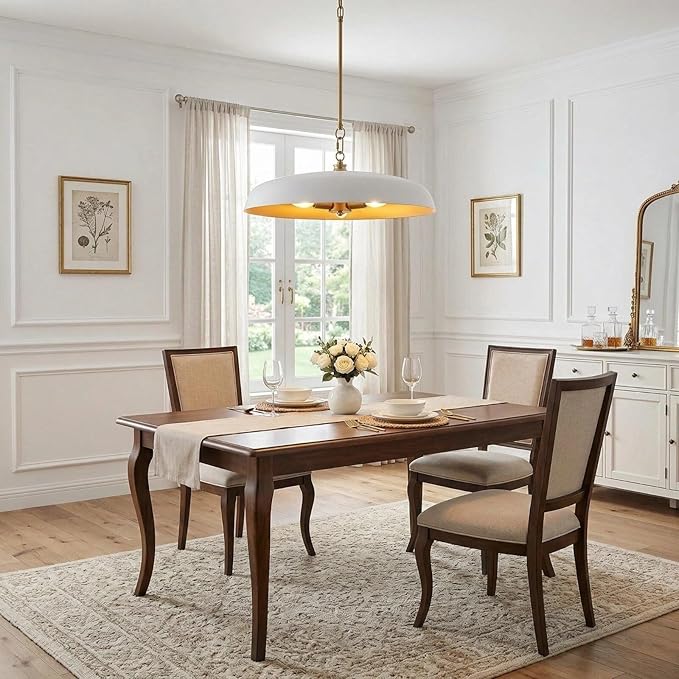 20 Inch Modern Large Pendant Lights, 3-Lights White and Gold Metal Dome Chandelier, Mid Century Pendant Lighting Fixture Ceiling Hanging Light for Kitchen Island, Dining Room Over Table, Bar