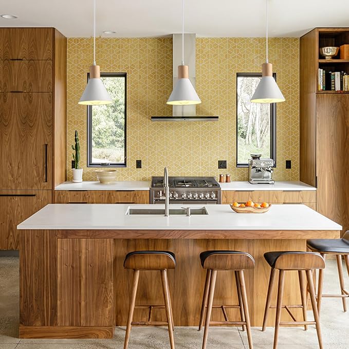Pendant Lights Kitchen Island, 3 Pack Solid Wood Ceiling Hanging Lamp, Modern Matte White Pendant Lighting for Kitchen Over Island Dining Living Room Bedroom