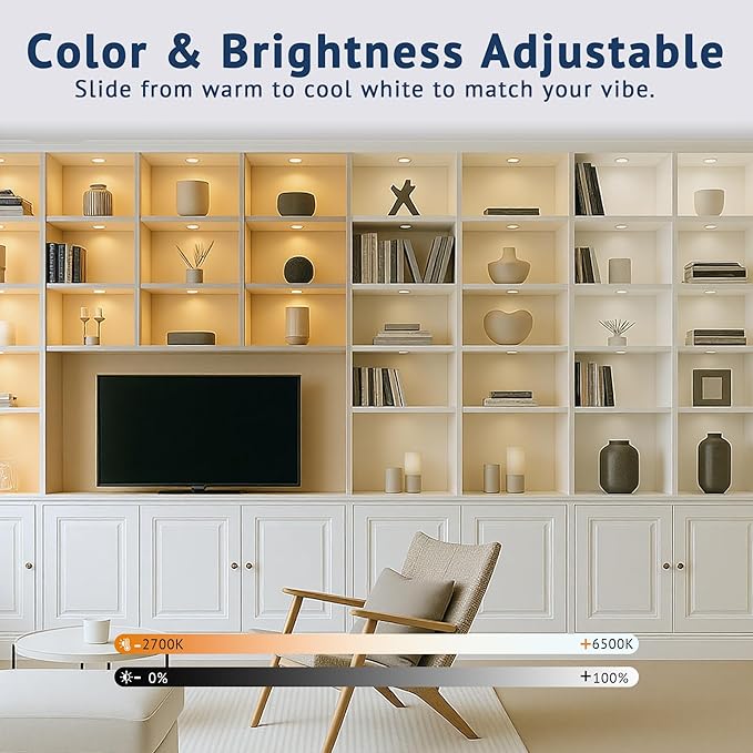 V4light Smart Under Cabinet Lights, Plug-in Puck Lighting with App, Voice & Motion Control, Dimmable 2700K–6500K, Compatible with Alexa & Google Home, Kitchen, Closet & Shelf Lighting(8 Pack)