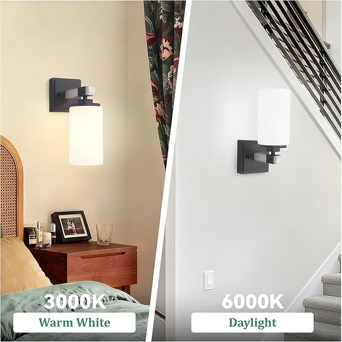 Wall Sconces Set of Two, Farmhouse Rustic Vanity Light for Bathroom, Wall Light Fixtures with White Shade for Mirror, Bedroom, Living Room, White Handcrafted Wood-Grain, Hardwired(Bulbs Not Included)