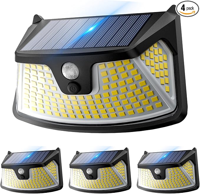 152LED Solar Motion Light Outdoor, 850LM Super Bright 3-Mode Motion Sensor Light, IP65 Waterproof, 270° Wide-Angle Security Light, Solar Powered Flood Lamp for Garden, Wall, Fence, and Garage (4 Pack)