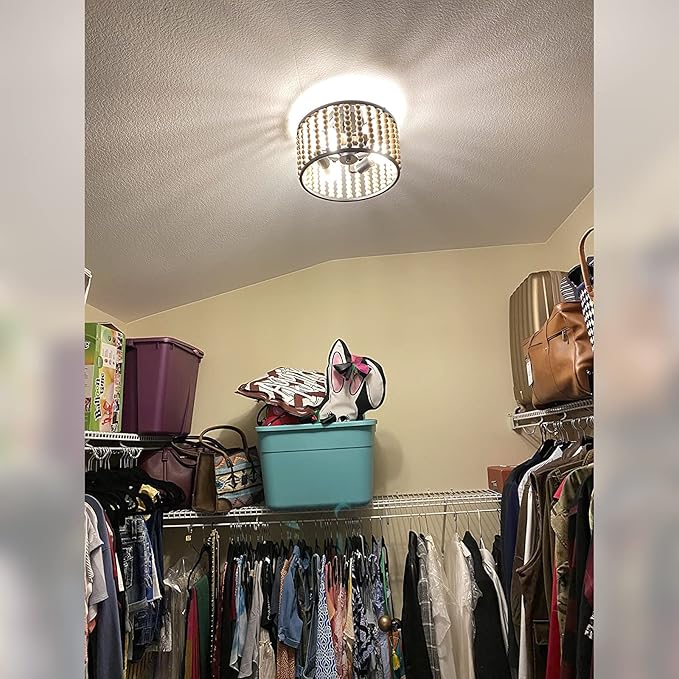 Farmhouse Boho Light Fixture, 3-Light Wood Beaded Chandelier, Black Semi Flush Mount Ceiling Light for Dining Room, Kitchen, Hallway, Bedroom, Living Room