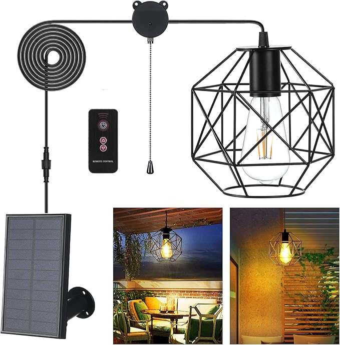 Solar Pendant Light - Outdoor/Indoor Solar Chandelier with Pull Cord, Perfect for Home, Chicken Coop, Porch, Barn, Greenhouse, Patio, Garden