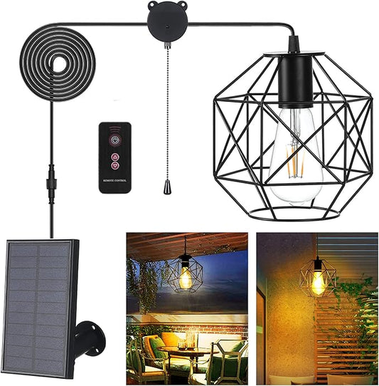 Solar Pendant Light - Outdoor/Indoor Solar Chandelier with Pull Cord, Perfect for Home, Chicken Coop, Porch, Barn, Greenhouse, Patio, Garden