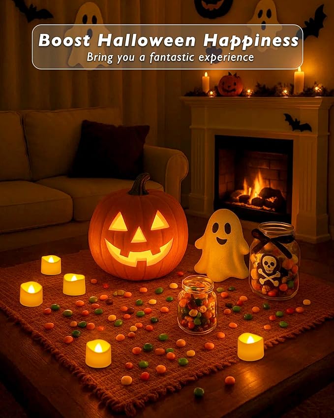 Raycare 48 Pack White Battery Operated Tea Lights, 200+Hour Electric Flickering Flameless Candles, Realistic Votive LED Tea Lights for Wedding Party Table Thanksgiving Christmas Decorations