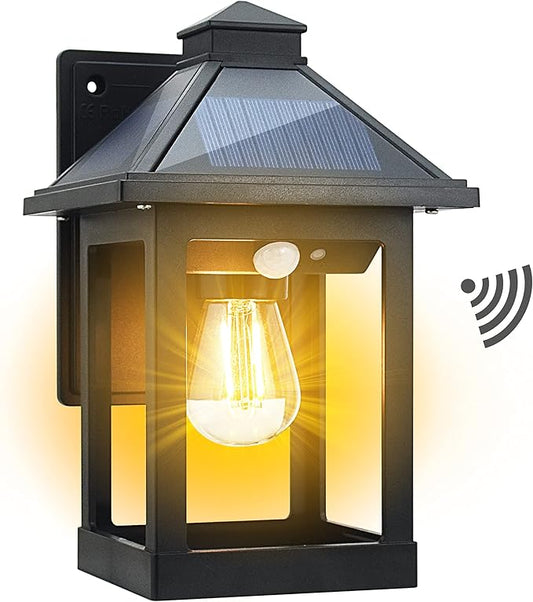 CYHKEE Solar Powered Wall Lanterns Outdoor with 3 Modes, Dusk to Dawn Motion Sensor LED Sconce Lights Waterproof, Exterior Front Porch Security Lamps Wall Mount Patio Fence Decorative Light Fixtures