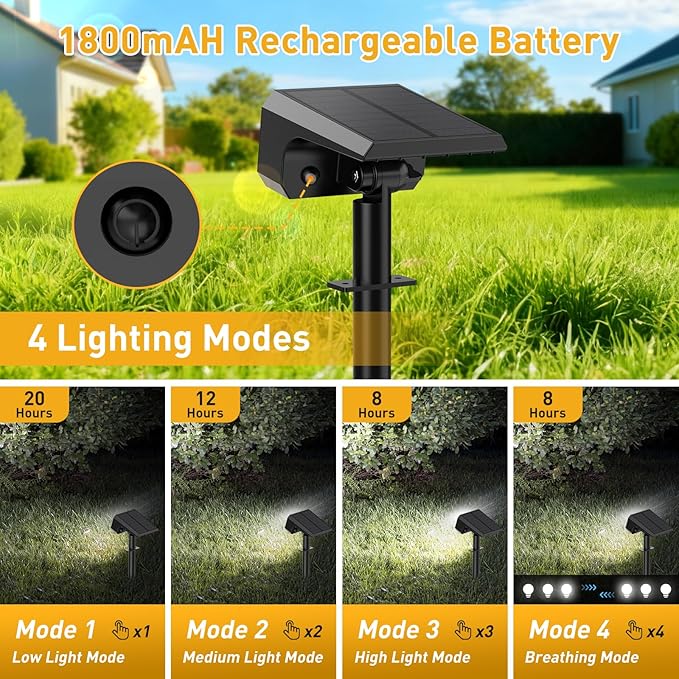 800 Lumens Solar Spot Lights Outdoor, 8 Pack Solar Landscape Lights with 100 LEDs Each, 4 Lighting Modes, IP65 Waterproof, 2-in-1 Solar Spotlights for Yard Garden Pathway Driveway(Cool White)