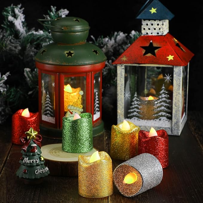 Honoson 24 Pack Mixed Color Candles Party Decoration Flameless Candles LED Tea Light Candles Battery Operated Candle Fake Candle for Halloween Christmas Valentine‘s Day Diwali Wedding Table Decor