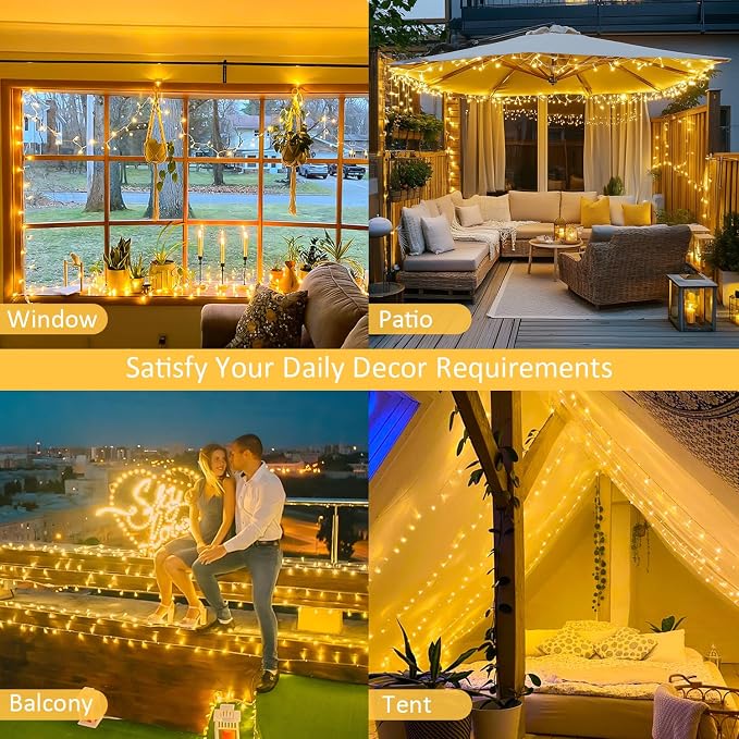 JMEXSUSS 2 Pack 100 LED Warm White Christmas Lights Indoor, Connectable 33ft String Lights Outdoor Waterproof, 8 Modes Clear Wire Christmas String Lights for Classroom Bedroom Party Tree Decorations