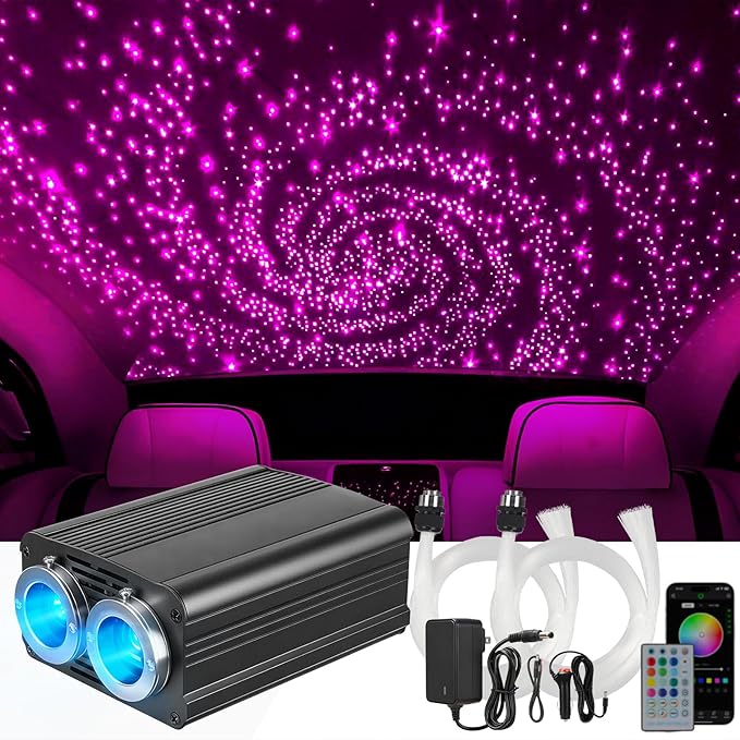 32W Headliner Light Kit, Twinkle Starlights for Car Decor 1000pcs 0.03in 9.8ft, Fiber Optic Star Ceiling Lights APP/Remote Control, Music Sync & Sound Activated RGBW for Car & Home Ceiling