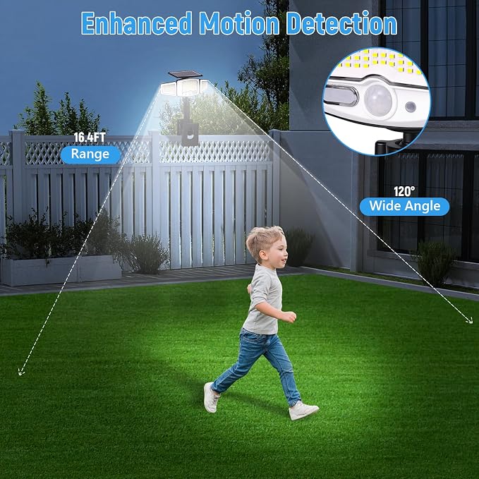 Clip on Solar Lights Outdoor with 3 Heads & 360°Angle Lighting, 1000LM 231 LEDs Motion Sensor Outdoor Lights, IP65 Waterproof Dual Charging Security Flood Light for Patio Fence Gutter (1 Pack)