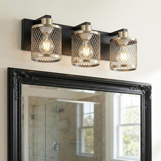 Bathroom Light Fixtures Black and Gold Vanity Lights 3 Lights Farmhouse Bathroom Vanity Light Vintage Design Wall Sconces Lighting for Mirror Attic Corridor Cellar Wall Lamps