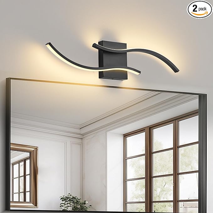 KARTOOSH 2 Pack Black Light Fixture Hardwired Bathroom Vanity Lights Fixtures Over Mirror 23.6 Inch 3CCT Dimmable Modern Wall Lights for Mirror Kitchen Living Room Cabinet Porch Hallway