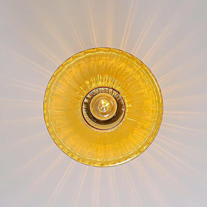 FCTWAKS Semi Flush Mount Ceiling Light, 11.8" Mid Century Modern 1-Light Close to Ceiling Light Fixtures with Drum Amber Glass Shade for Bedroom Entryway Hallway Porch Foyer
