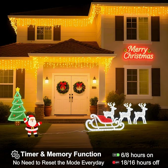 Icicle LED Christmas Lights Outdoor , 520 LED 49.2FT 8 Modes with 80 Drops Warm White Icicle Lights,Remote Control Outdoor Indoor Fairy String Lights for Christmas Party,Holiday,Wedding Decorations