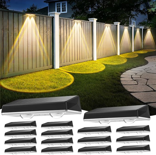 Solar Fence Lights Outdoor, 16-Pack Fence Lights Solar Powered Waterproof IP67 with 3 Color (3000K/4500K/6000K), Dusk to Dawn Auto-Work Solar Lights for Wall, Patio, Garden, Backyard