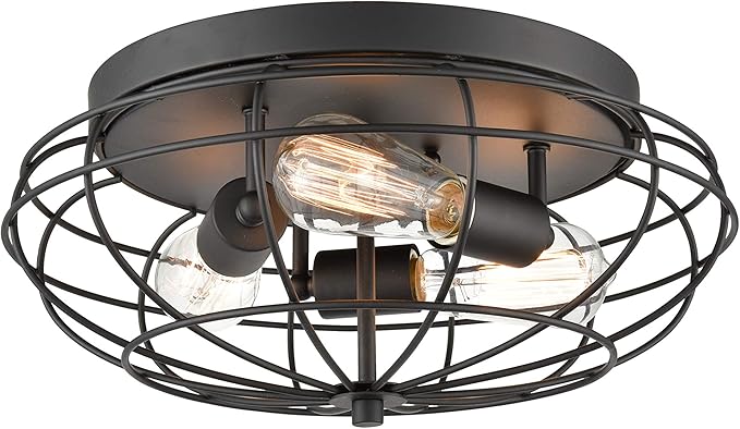 Innovations Lighting 510-3C-BK Providence 3-Light Dimmable Flush Mount Ceiling Light Fixture with Metal Guard Cage for Hallway, Kitchen, Bedroom, Closet, or Office - 15'' - Matte Black