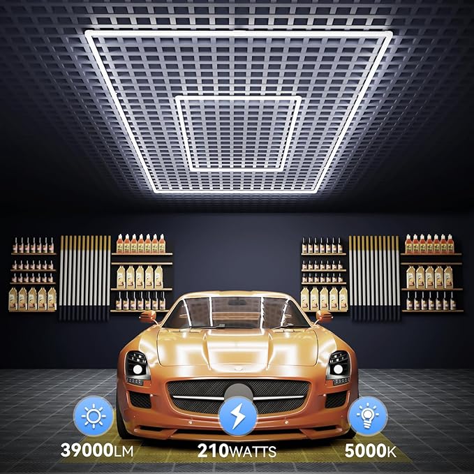 LZHOME LED Garage Lights Fixture: High Brightness 39000LM LED Garage Lighting Ceiling LED Light, Updated 44.8 inch Large Size Rectangle Light for Garage Shop Workshop Gym Car Detailing