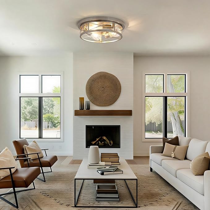 Brushed Nickel Farmhouse Ceiling Light Fixtures,3 Lights Flush Mount Ceiling Light,Bathroom Light Fixtures Ceiling Mount for Hallway Bedroom Kitchen 1 Pack