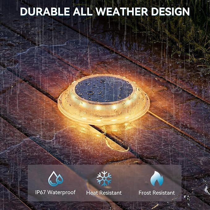 T-SUN Solar Dock Lights Driveway Deck Lights, 3 Color Modes Solar Powered Outdoor Waterproof LED Driveway Marker Lights for Step, Pathway, Sidewalk, Garden, Stair, Yard(6 Packs)