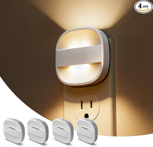L LOHAS LED Night Lights Plug into Wall, Foldable Night Light with Dusk to Dawn Sensor, 2 Brightness Level, Ideal Nightlight for Bathroom, Hallway, Kitchen, 3000K Soft White, 4 Pack