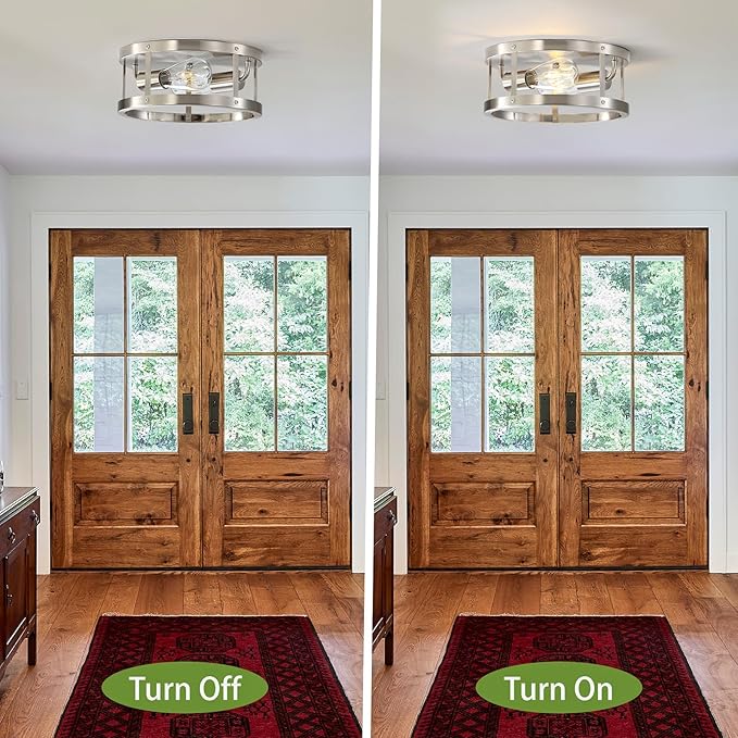 2-Pack Close to Ceiling Lights, Modern Brushed Nickle Semi Flush Mount Ceiling Light Fixture, 11 Inch E26 Base Indoor Kitchen Ceiling Lamp for Kitchen Bedroom Living Room Hallway