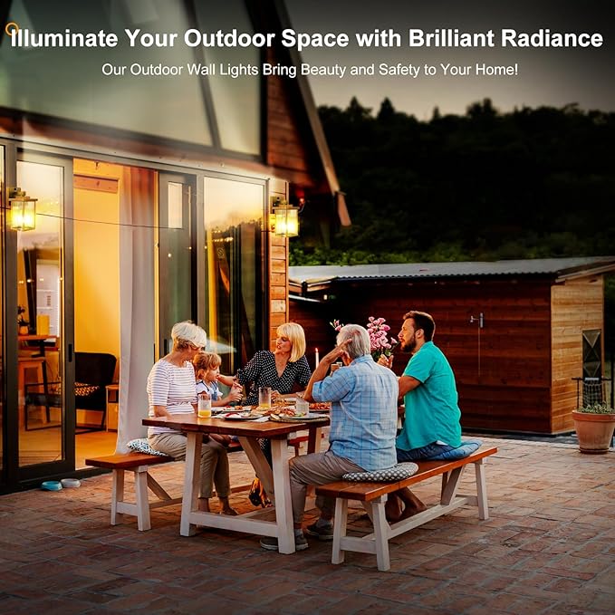 2 Pack Dusk to Dawn Outdoor Lighting, Waterproof Outdoor Porch Light with Tempered Glass, Outdoor Light Fixture for House Exterior Front Door Garage Patio (Gold Color)