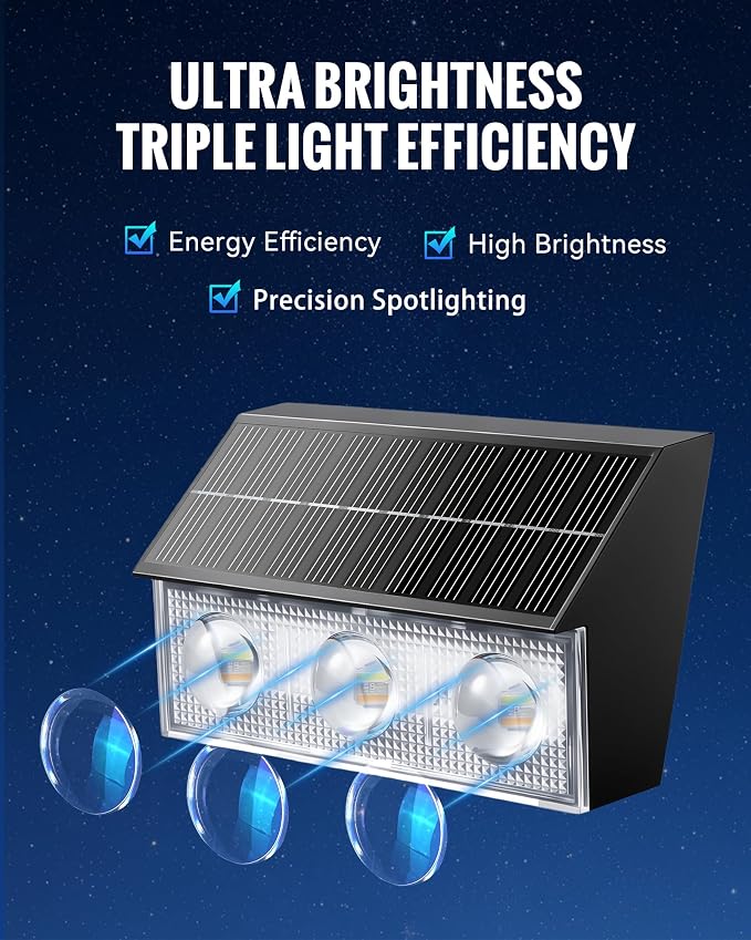 Solar Fence Lights Outdoor 12 Pack, 3 Modes & 10 RGB Colors, Up and Down Fence Lights Solar Powered for Outside, Deck Lighting for for Backyard/Garden/Patio/Garage Wall Decor