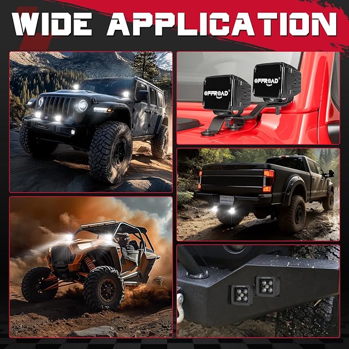 OFFROADTOWN LED Cubes 3" 100W CREE LED Pods with Wiring Harness and Black Cover Spot Off Road Driving Lights Ditch Light Fog Light for Trucks Pickup Motorcycle UTV ATV SUV Boat