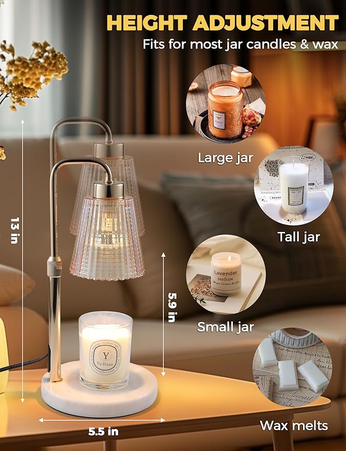 GODONLIF Candle Warmer Lamp with Timer Dimmable, Birthday Gifts for Women Mom, House Warming Gifts New Home Decor, Wax Melt Warmer for Jar Candles with 2 Bulbs, White Marble Base