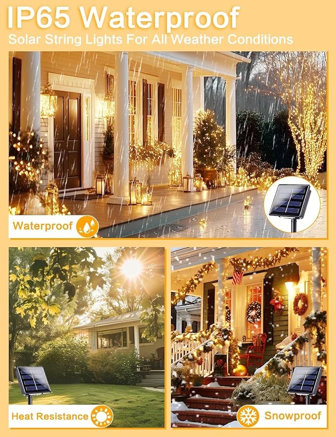 Solar String Lights Outdoor, 4 Pack 288FT 800 LED Solar Twinkle Lights for Outside Waterproof, Copper Wire with 8 Lighting Modes Fairy Lights for Garden Tree Birthday Xmas Patio Decor(Warm White)