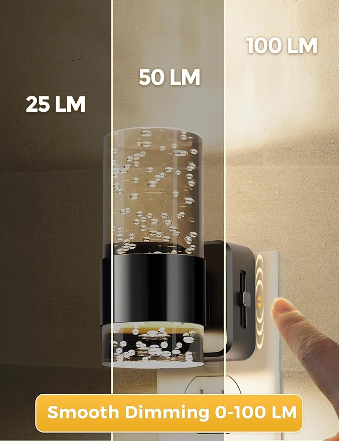 Night Lights Plug into Wall, Dimmable Night Light with Dusk to Dawn Sensor, Acrylic Night Light with Warm Light 3000K, Wall Sconce-Style Design Nightlight for Hallway, Bathroom, 1-Pack