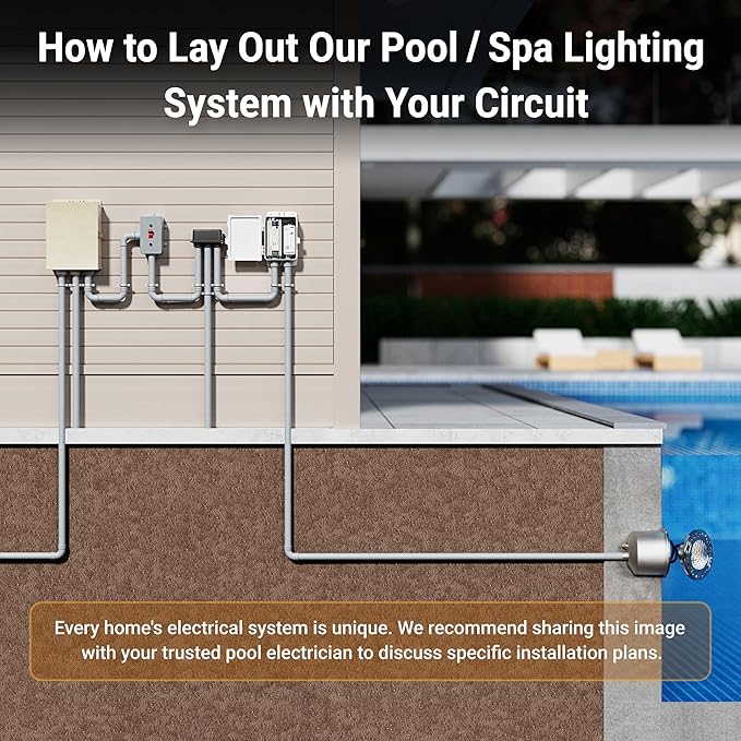 PN04DC Inground Pool/Spa Lighting System RGBW Color Change 6 Inch 50W LED, Remote/APP Control, 120V AC, 100 Feet Cord, UL Listed Transformer Included