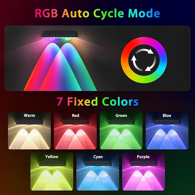 Solar Fence Lights Outdoor - 2 Pack RGB Fence Lights Solar Powered, 7 Color Modes & Warm White, IP67 Waterproof Dusk to Dawn Solar Powered Lights 12+ Hours for Fence/Backyard/Wall/Step/Patio/Deck