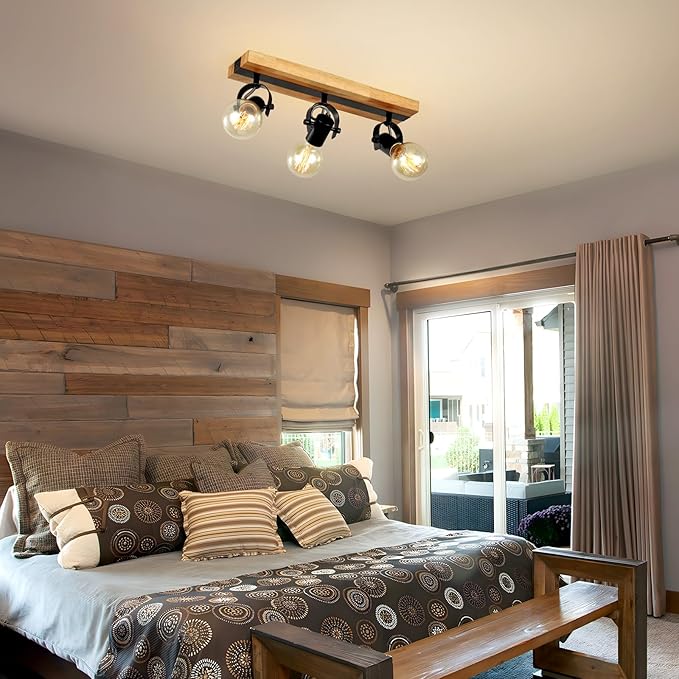 SEEBLEN Industrial Track Lighting Fixtures Ceiling, Farmhouse Wood Ceiling Spot Lighting,Rustic Kitchen Ceiling Light Fixtures for Kitchen Bedroom Bathroom Hallway.