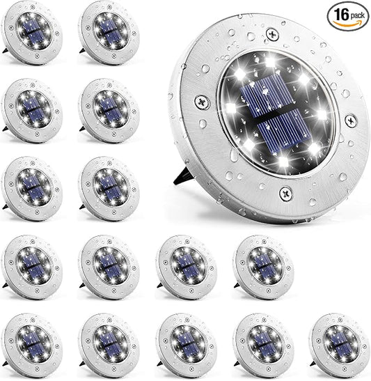 GIGALUMI Solar In-Ground Fence Lights - No-Drill Fence Lighting Solution, Waterproof Perimeter Lights Compatible with Wood, Metal & Concrete Fences (16 Pack Cool White)