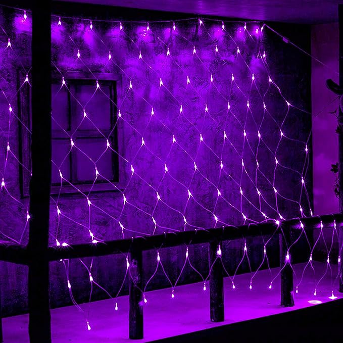 DAZZLE BRIGHT Halloween 360 LED Net Lights, 12FT x 5 FT Connectable String Lights with 8 Lighting Modes, Halloween Decorations for Party Carnival Supplies, Indoor Outdoor Yard Garden Decor (Purple)