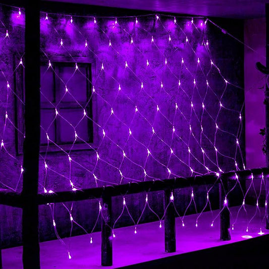 DAZZLE BRIGHT Halloween 360 LED Net Lights, 12FT x 5 FT Connectable String Lights with 8 Lighting Modes, Halloween Decorations for Party Carnival Supplies, Indoor Outdoor Yard Garden Decor (Purple)