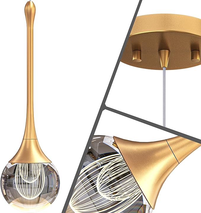 1-Pendant Lights Kitchen Island,Crystal Gold Globe LED Chandelier, Modern Dimmable Adjustable Height Hanging Light Fixture,Sloped Ceiling,Bedroom,Dining Room