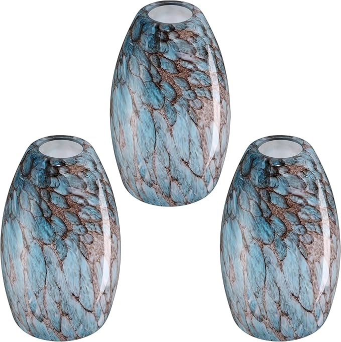 3 Pack Replacement 4.7" Art Blue Cover Glass Shade Ceiling Fan Light Lampshade for Chandelier Vanity Lights Wall Sconces Pendant Light,1.66" Fitter Size,7.7" high*4.7"diameter
