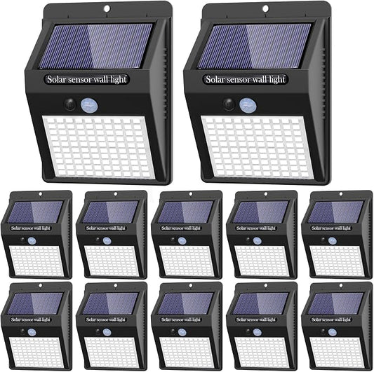 12 Pack Solar Lights Outdoor, 3 Modes/100LED Wireless IP65 Waterproof Solar Motion Lights Outdoor for Front Door, Backyard, Garage, Deck