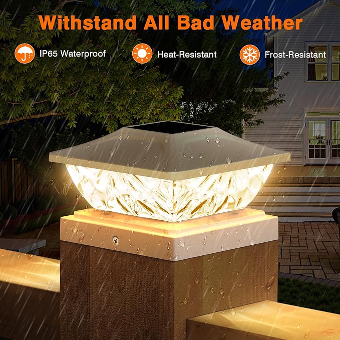 12 Pack Solar Post Cap Lights, 2 Modes Bright Solar Post Lights Outdoor Waterproof, Outdoor Post Lights Solar Powered Deck Lights for 4x4 4.5x4.5 5x5 Posts for Garden Decor