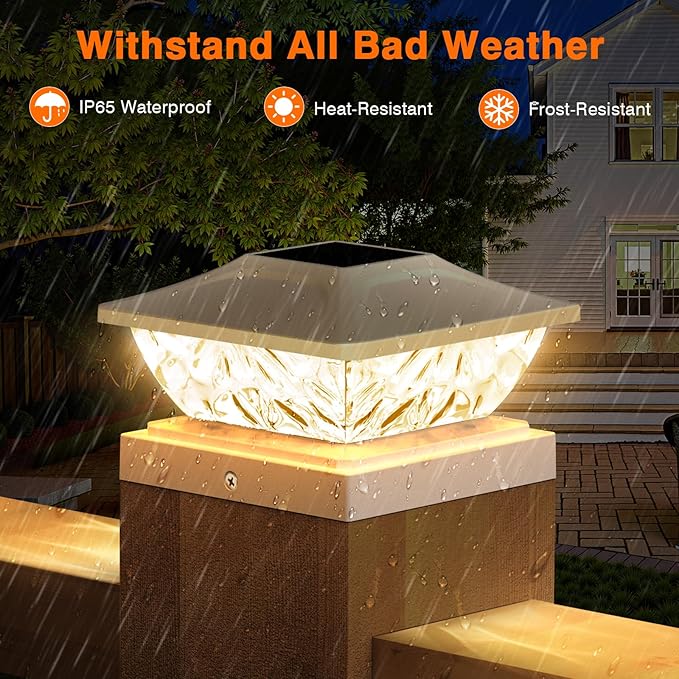 8 Pack Solar Post Cap Lights, 2 Modes Bright Solar Post Lights Outdoor Waterproof Fence Post Cap Lights, Outdoor Post Lights Solar Powered Deck Light for 4x4 4.5x4.5 5x5 Posts for Garden Decor
