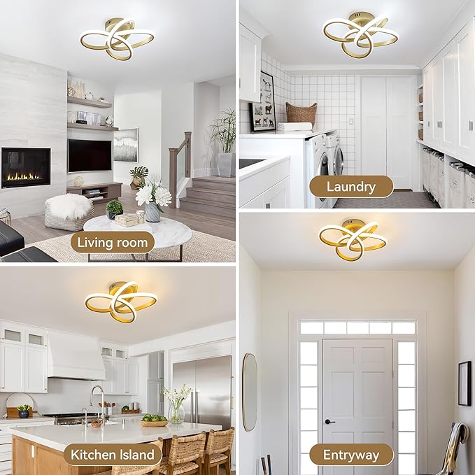 Modern Ceiling Light, 36W LED Dimmable Ceiling Light with Remote Control, Color Temperature Changing, Gold Small Chandelier for Bedroom, Entryway, Hallway, Kitchen