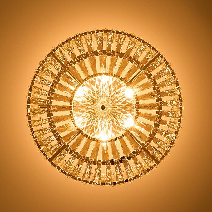 VONLUCE Cystal Ceiling Light Fixture, 6-Light Semi Flush Ceiling Light with Crystal Prisms, 21 in. Chandelier for Dining Room Bedroom Entryway, Kitchen, Nickel Metal Canopy, ETL Certificated
