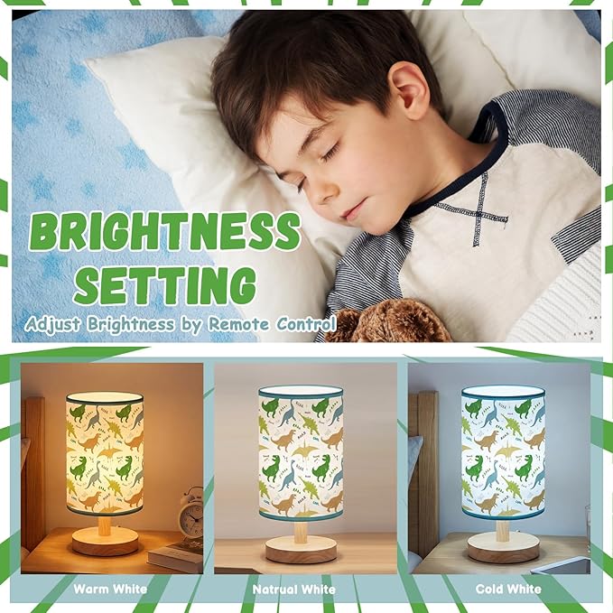 Glooglitter Dinosaur Table Lamp 3 Colors Dimmable Lights Dinosaur Room Bedroom Decor 9.72 x 5.12 Inch Night Light Bedside Bedroom Lamps Decoration for Desk Birthday Prize Gifts
