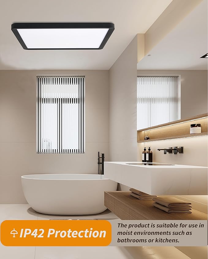 Square Led Flush Mount Ceiling Light,16 Inch 40w 3820lm led Light 3000k,4000k,6000k CCT Selectable,Flat Panel Super Slim Led Ceiling Light Fixture,for Living Dining Kitchen Bedroom Room (2Pack-Black)
