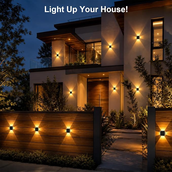 AUDLES Solar Wall Lights Outdoor Waterproof, 4-Sided Glow Solar Fence Lights, 3000K 4000K 6000K 3 Color Temperature Solar Wall Sconce for Garden Patio House Porch Poolside Decor-8 Pack