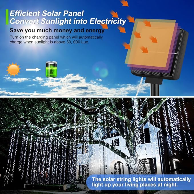 Brightever Solar String Lights Waterproof 288FT, 4-Pack Each 72FT 200 LED Solar Powered Fairy Lights with 8 Modes, Solar Twinkle Lights for Outside, Tree, Backyard, Balcony, Christmas (Daylight White)