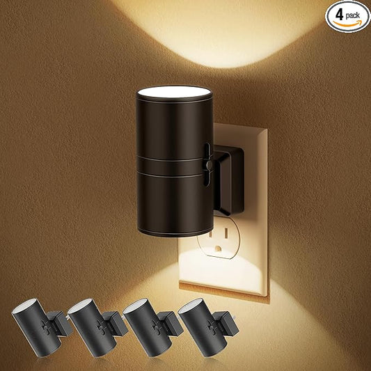 Night Lights Plug into Wall, Dimmable Night Light Plug in, Modern Night Lights with Dusk to Dawn Light Sensor, Soft White 3000K, 0-100LM Adjustable Brightness Nightlight for Hallway Bedroom, 4 Pack